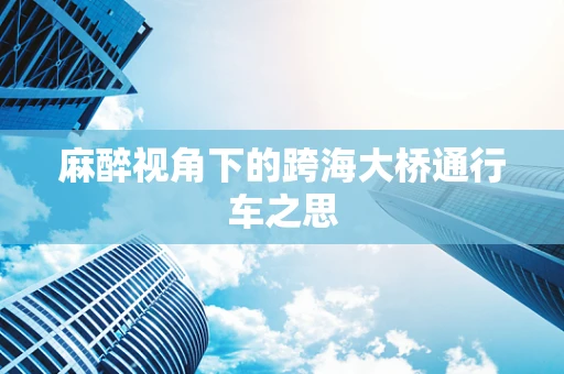 麻醉视角下的跨海大桥通行车之思